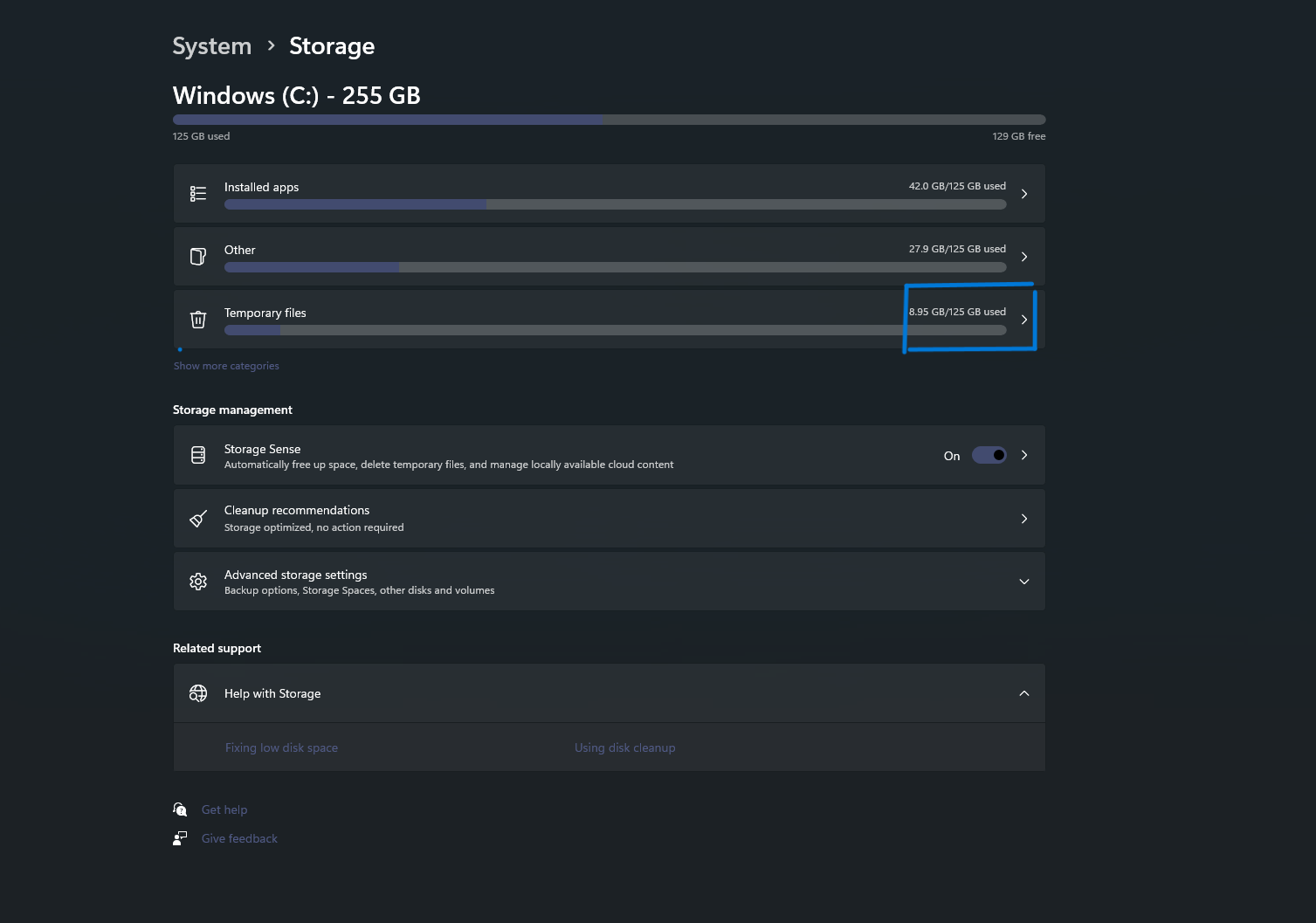 Temporary files has 41GB of storage, but when I enter the the files there  is nothing there. Can anyone help me figure out how to clear the storage? :  r/windows