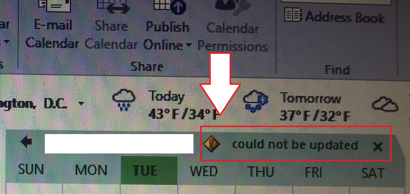 Outlook Calendar Could Not Be Updated