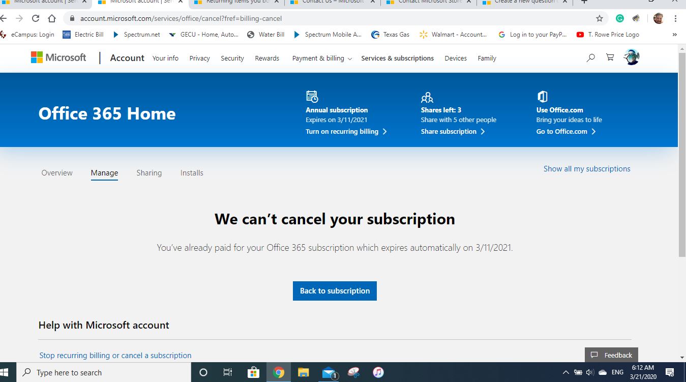 Refund For Annual Subscription For Office 365 - Microsoft Community