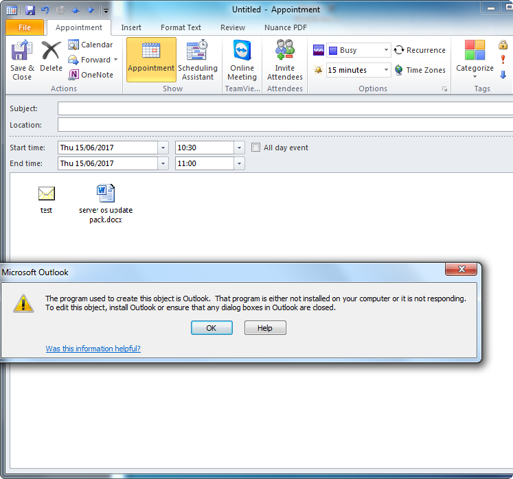 Cannot open the any file from Appointment after Windows update Microsoft Community
