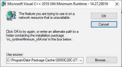 Microsoft Visual C++ 2019 X64 Minimum Runtime - 14.27.29016 error 