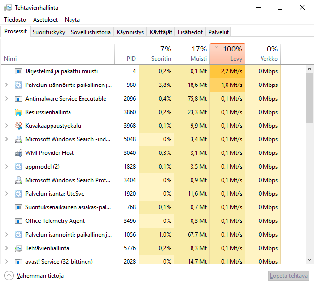 avast high disk usage windows 8