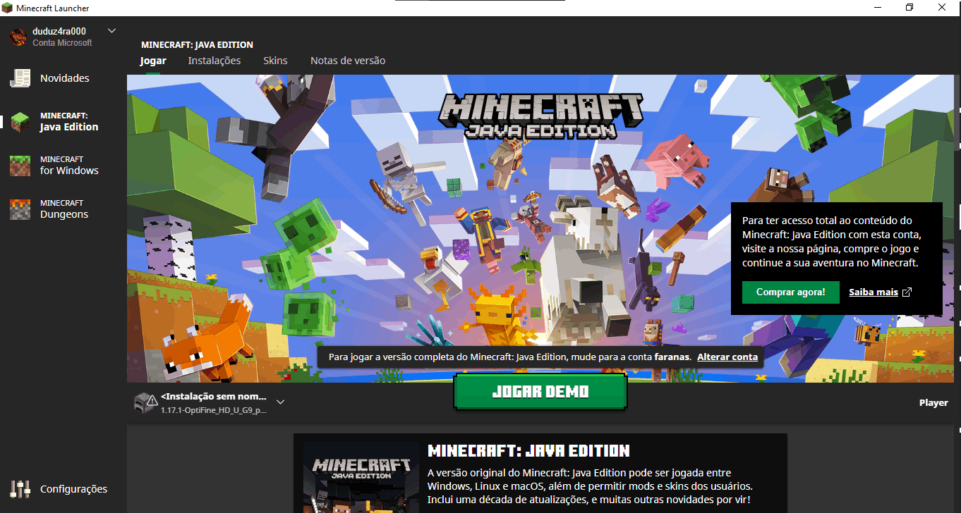 Não consigo jogar em servidores do Minecraft [Mod translation-I can't -  Microsoft Community