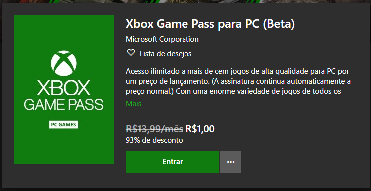 Comprar Cartão Xbox Game Pass 1 Mês