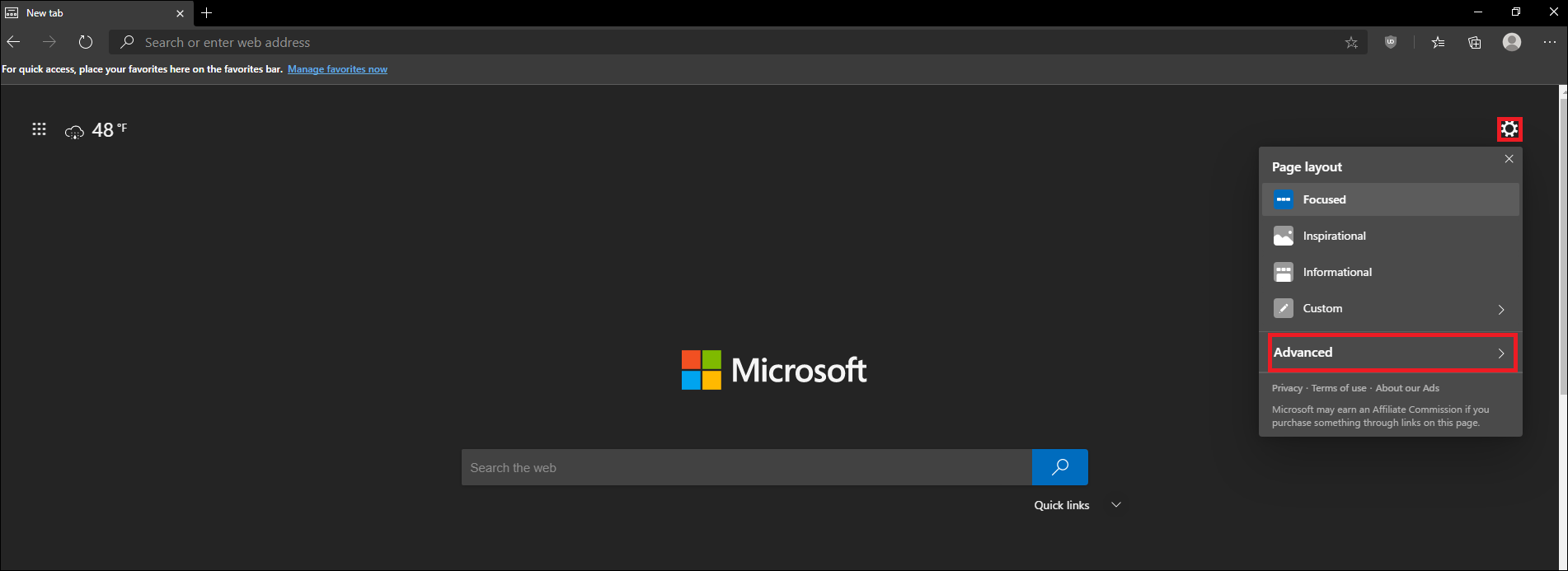 url to open the new tab of large edge logo on blue water - Microsoft ...