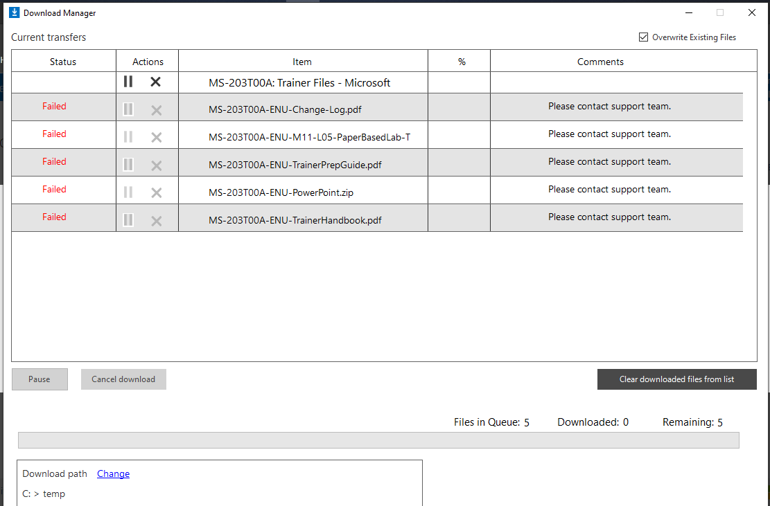 Error To Donwload The Material Of Ms 3t00 A Training Certification And Program Support