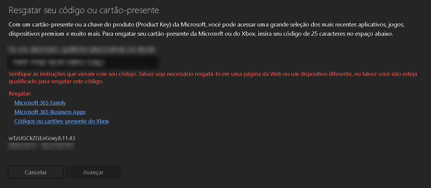 Resgate de código (ocorreu um erro de nossa parte) [Code Redemption -  Microsoft Community