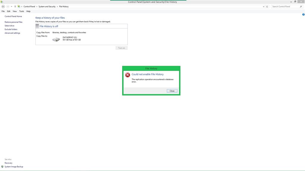 Could Not Enable File History
