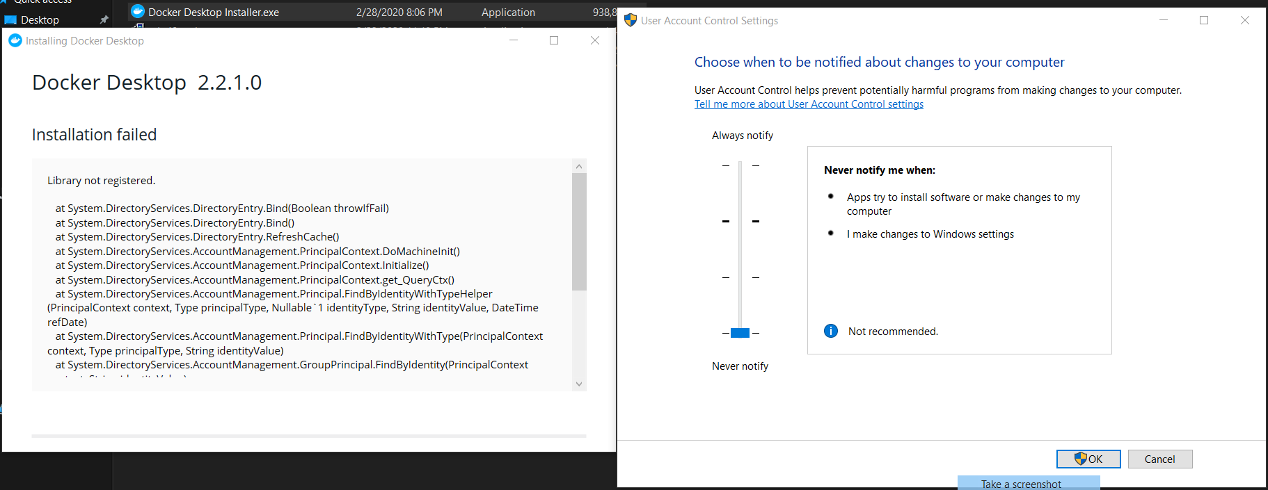 Docker Windows Installation Failed Library Not Registered Microsoft Community