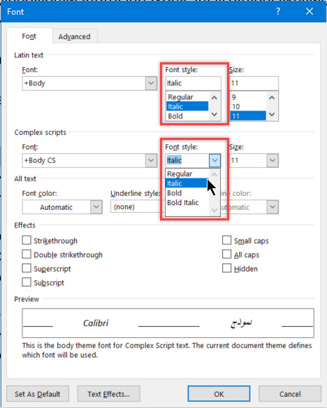 Word Find Font Dialogs Complex Scripts Option Microsoft 