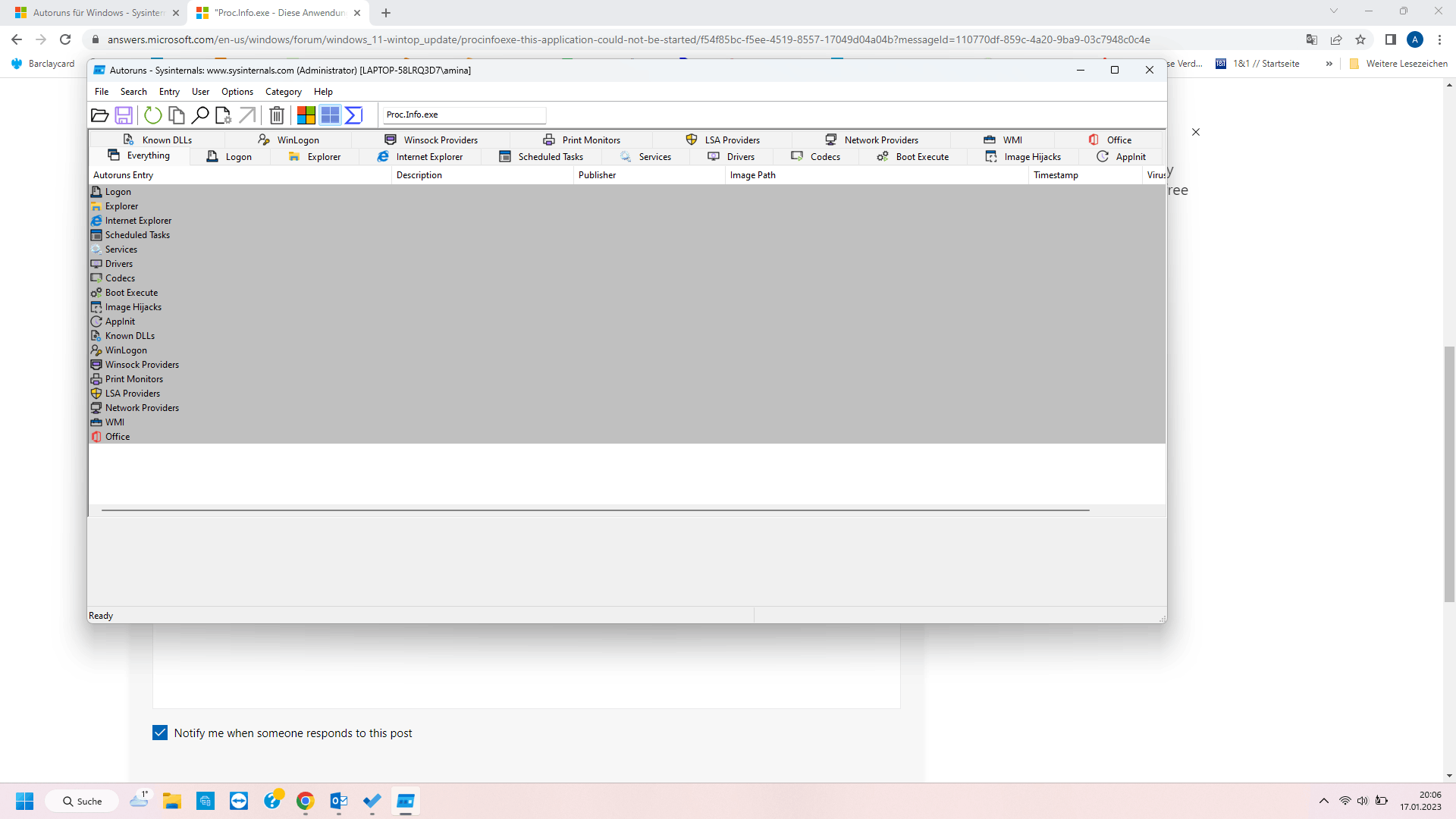  proc info exe this application could not be started meldung taucht