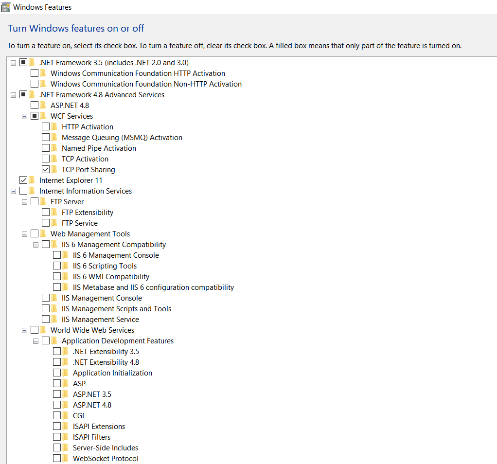 Turn windows feature on or off'- What are the system default - Microsoft  Community