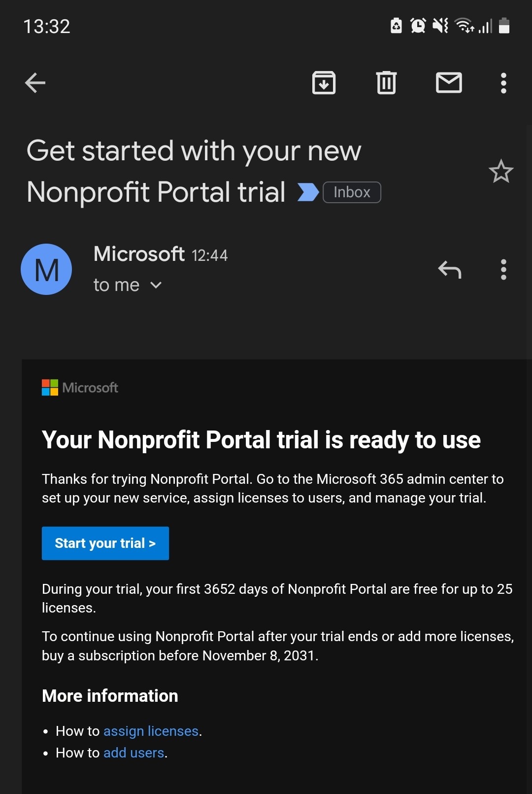 microsoft nonprofit portal license