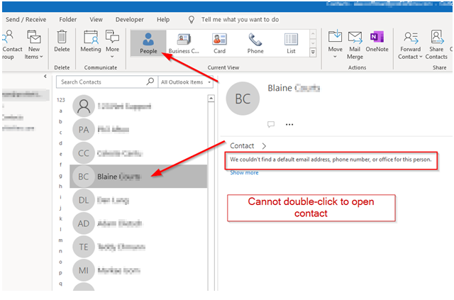 Outlook Contacts Not Showing Correctly Under People Tab Microsoft Community