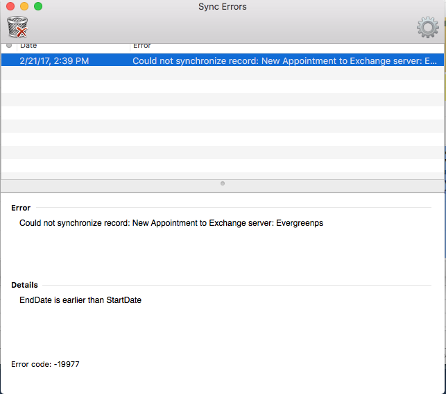 outlook for mac 2016 could not synchronize record -19703