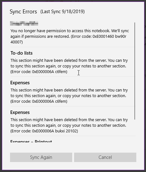 OneNote Is Not Syncing And Says I No Longer Have Permission To Access ...