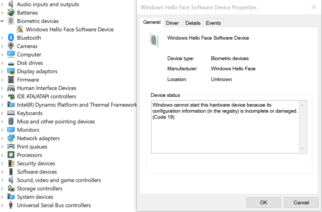 windows hello face software driver download