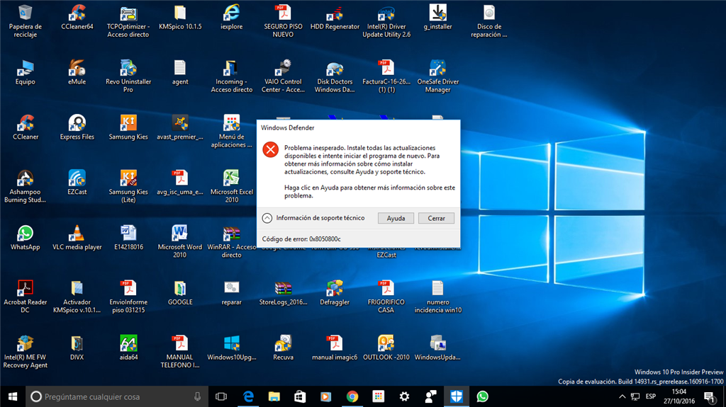  Windows 10 Windows Defender Error 0x8050800c Problema 