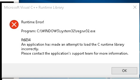 Win10 Microsoft Visual C Runtime Library R6034 Solution Microsoft Community