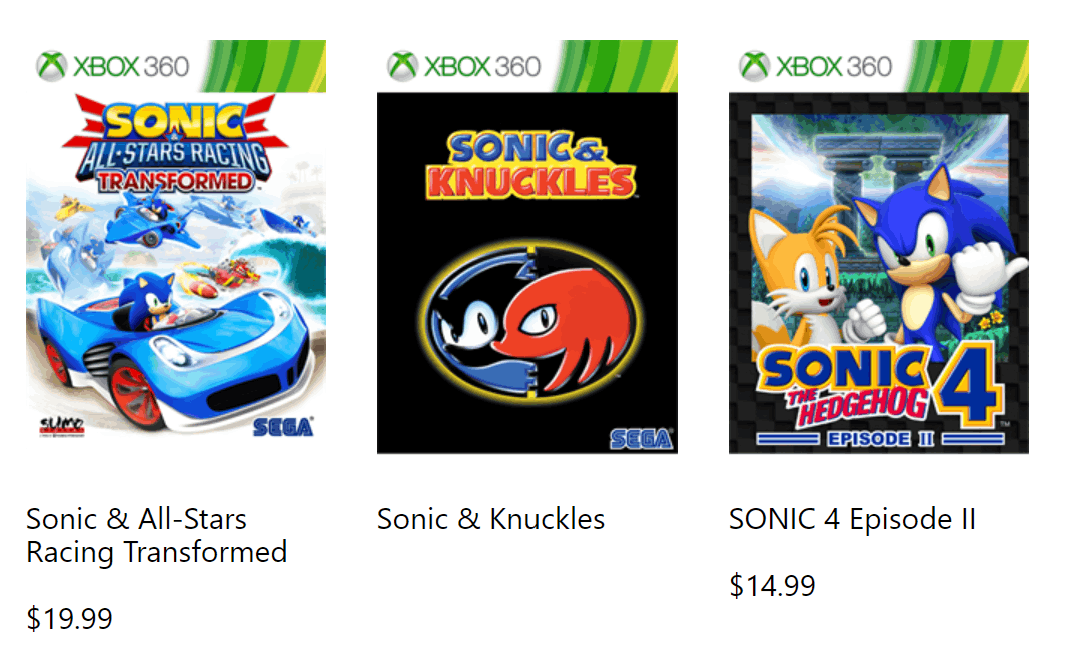 Sonic and sega all stars racing shop xbox one backwards compatibility