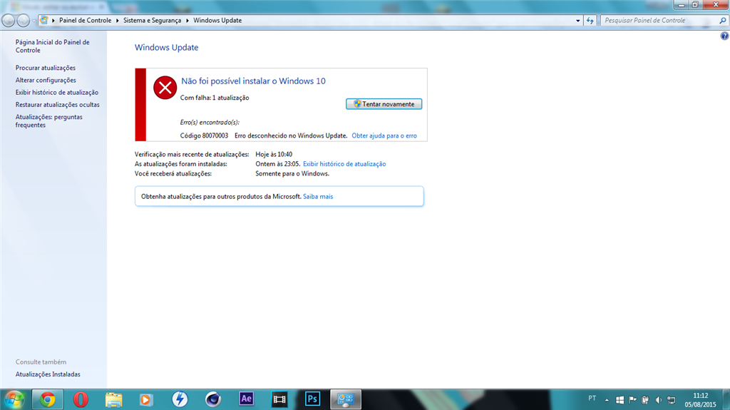 Está dando erro para baixar a atualização - Microsoft Community