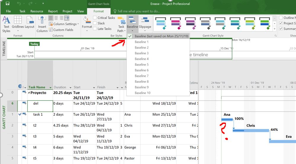 Baseline Bar Doesn T Appear On Gantt Chart Project Pro 16 Microsoft Community