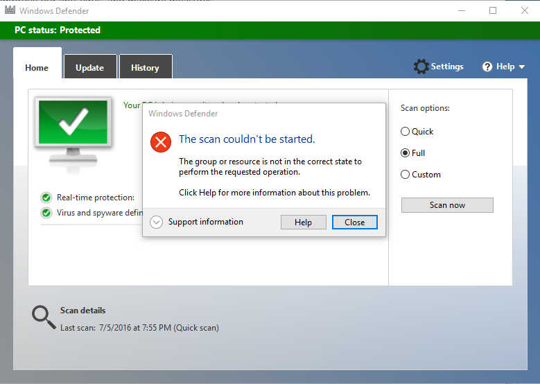 I can't scan my computer for virus with defender - Microsoft Community