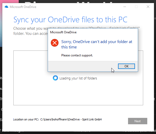 Error During Onedrive Setup Sorry Onedrive Cant Add Your 0611