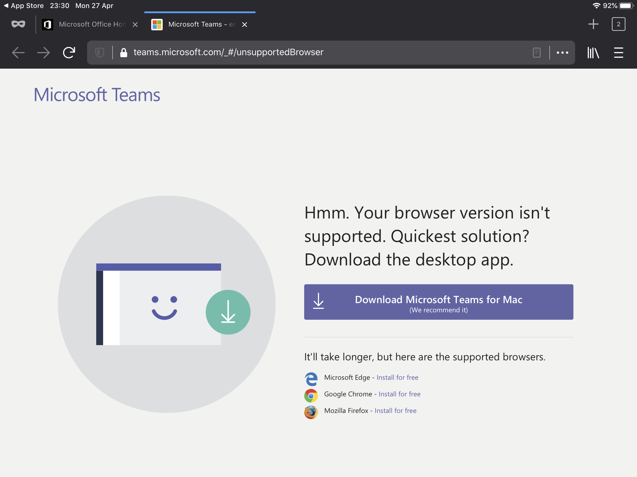 Teams unsupported Browser on iPad - Microsoft Community