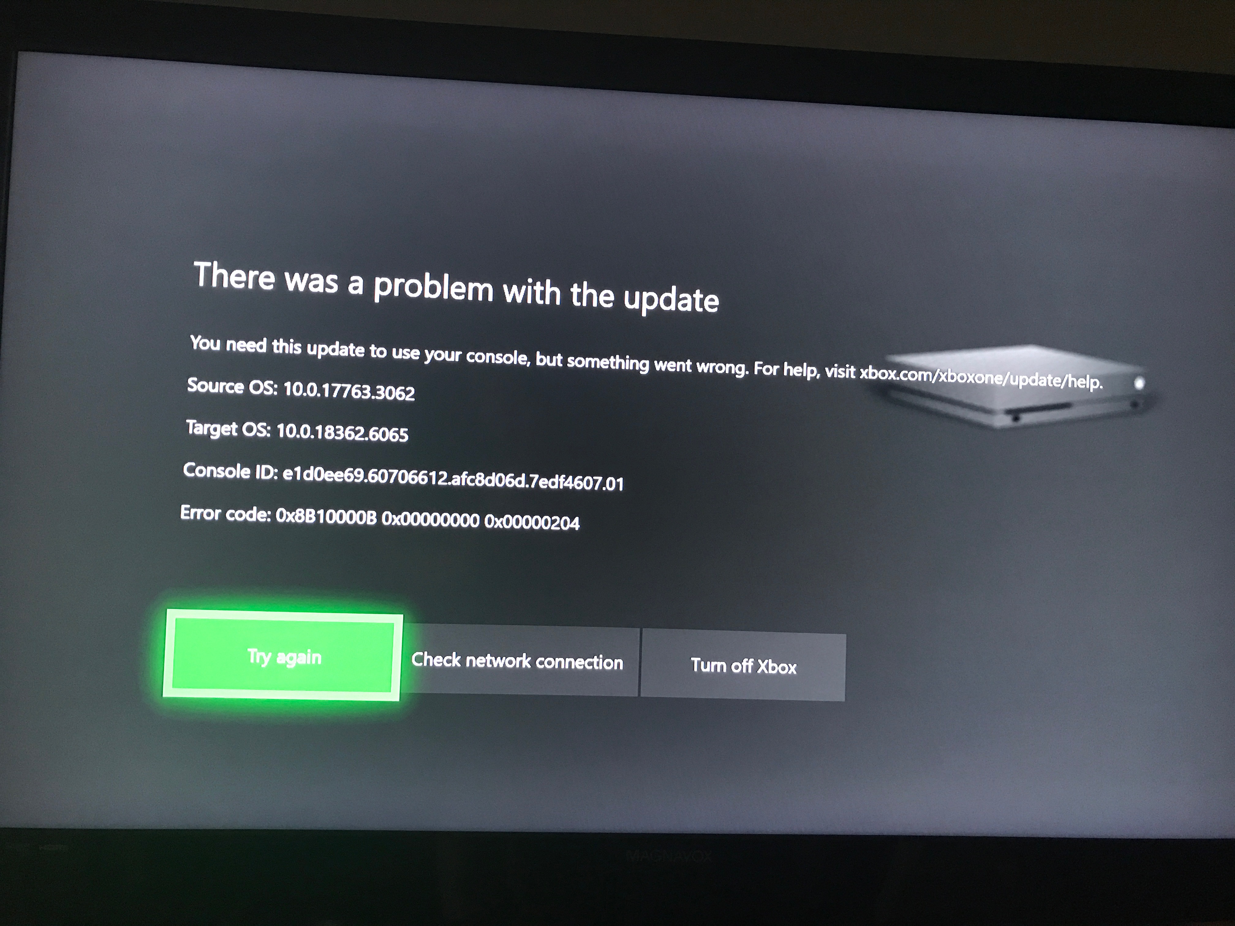 Finde sig i Daggry handicappet Xbox One X initial setup "There was a problem with the update" - Microsoft  Community