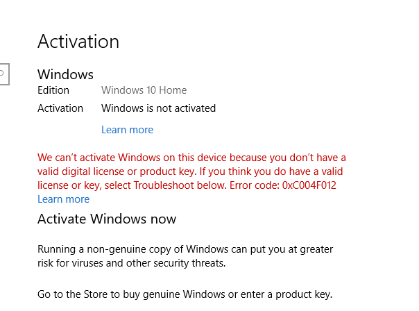 Windows 10 Won't Activate (Error Code 0xC004f012 And 0xc0000022 ...