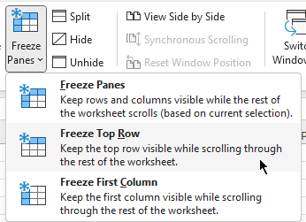 How do I add an Always Visible top Row of Headings Microsoft