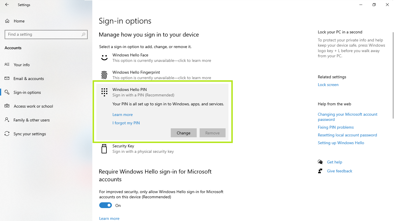How to Set up Windows Hello to Log into Windows 10 Password