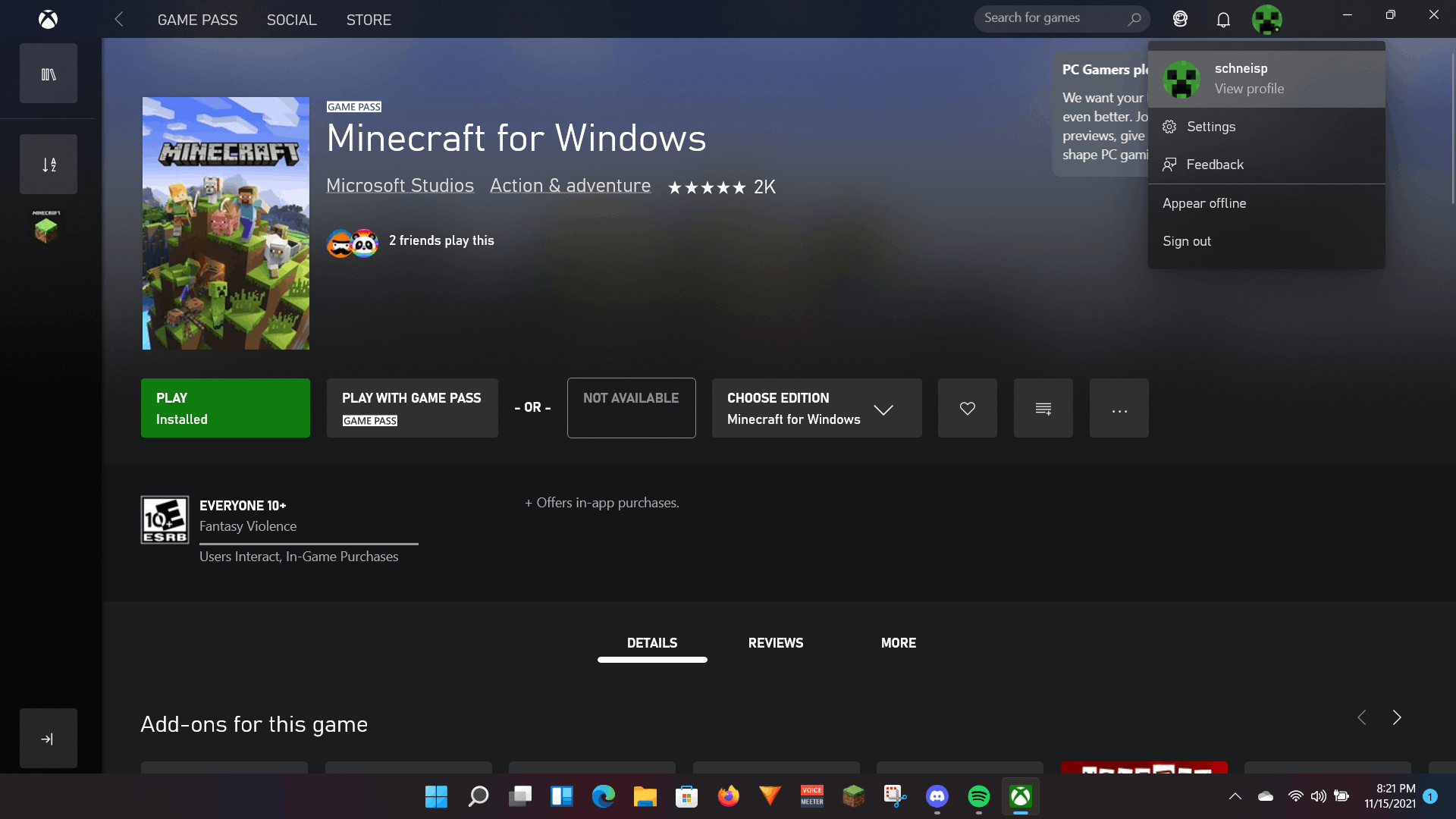 Minecraft Windows 11 Edition 