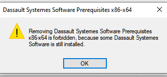 Removing dassault systemes software prerequisites x86-x64 is forbidden