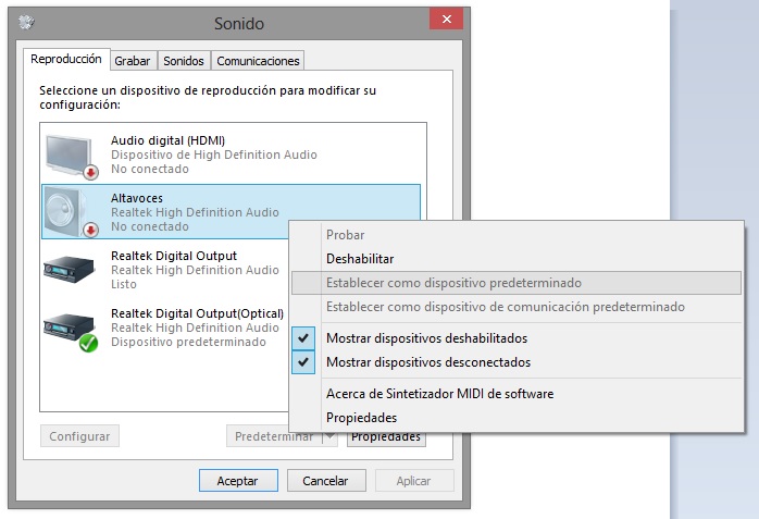 Configurar altavoces windows 8