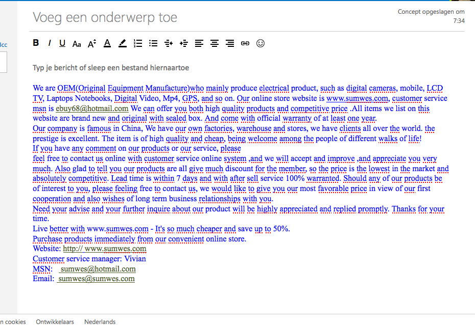 Bij opstellen nieuwe email komt er steeds een blauwe reclame tekst van