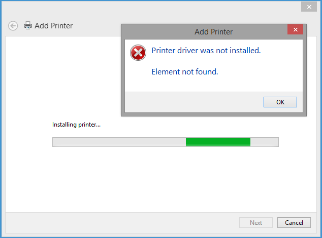 Windows 8 Printer Driver Was Not Installed Element Not Found Microsoft Community