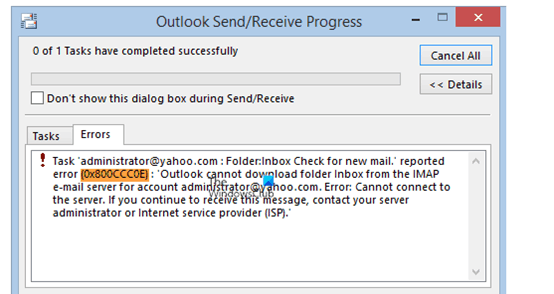 Outlook and GMail sync error 0x800ccc0e - Microsoft Community