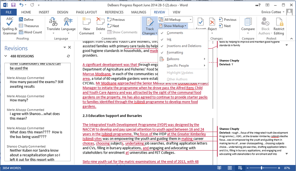 Track Changes - Missing Comments and Deletions in Word 2013 But ...