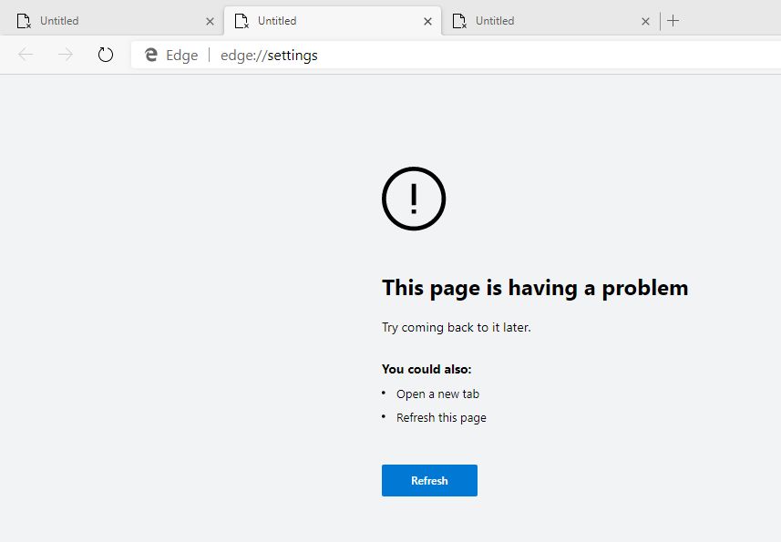 Microsoft edge chromium does not load settings or any other page ...