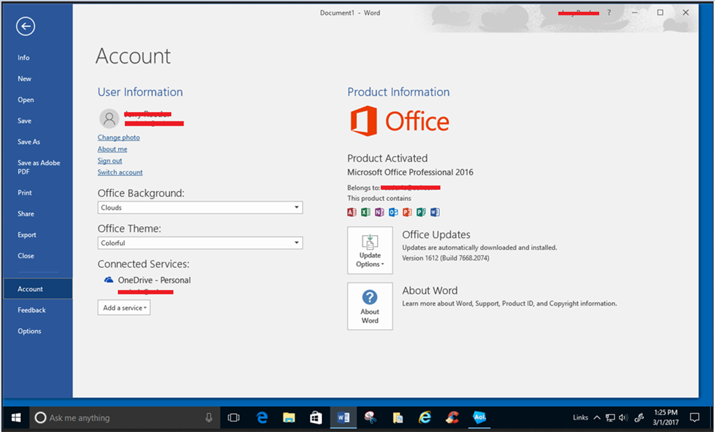 How do you change the account that Office says it belongs to? - Microsoft  Community