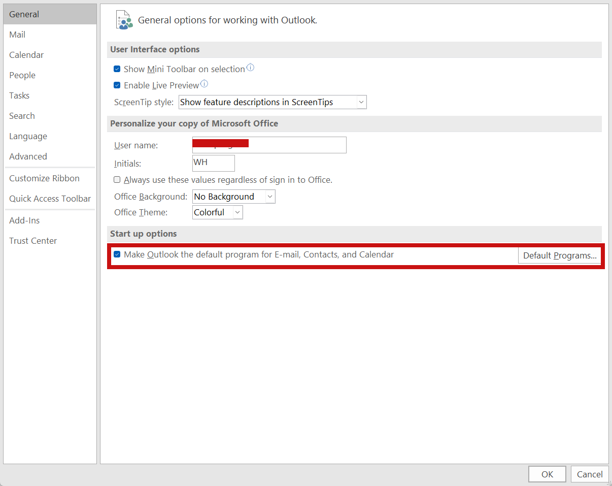 Startup Option Missing In Outlook Microsoft Community