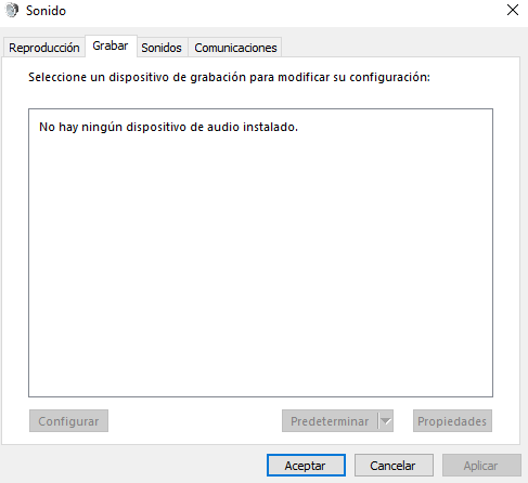 No hay ningún dispositivo de audio instalado