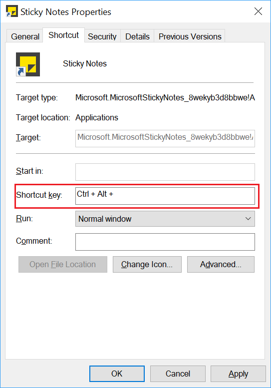 ankomst udmelding Ulydighed Shortcut for Stickies on Windows 10 - Microsoft Community