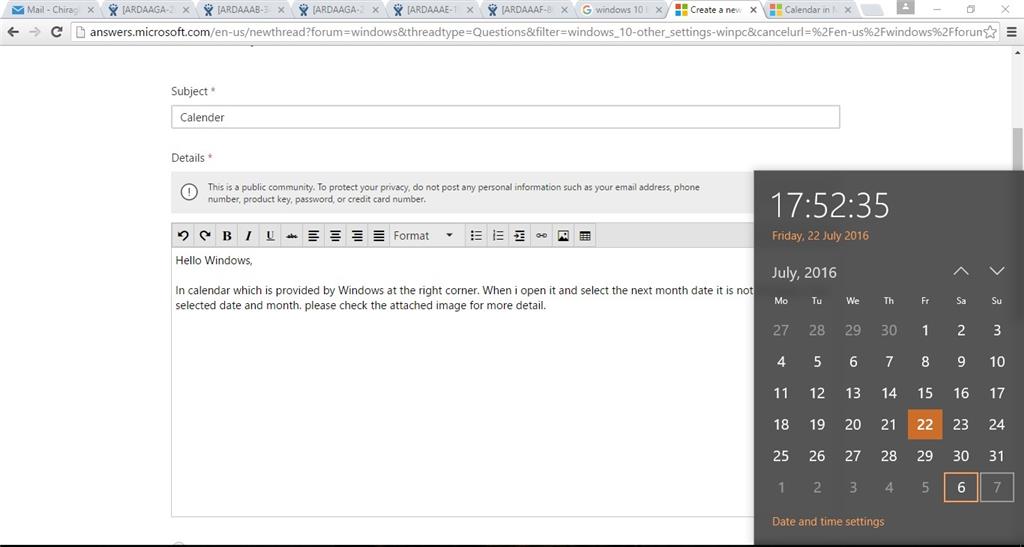 Calendar settings query on Windows 10. Microsoft Community