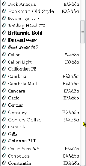 Greek and Hebrew fonts are shown in Fonts and in Wordpad and ...