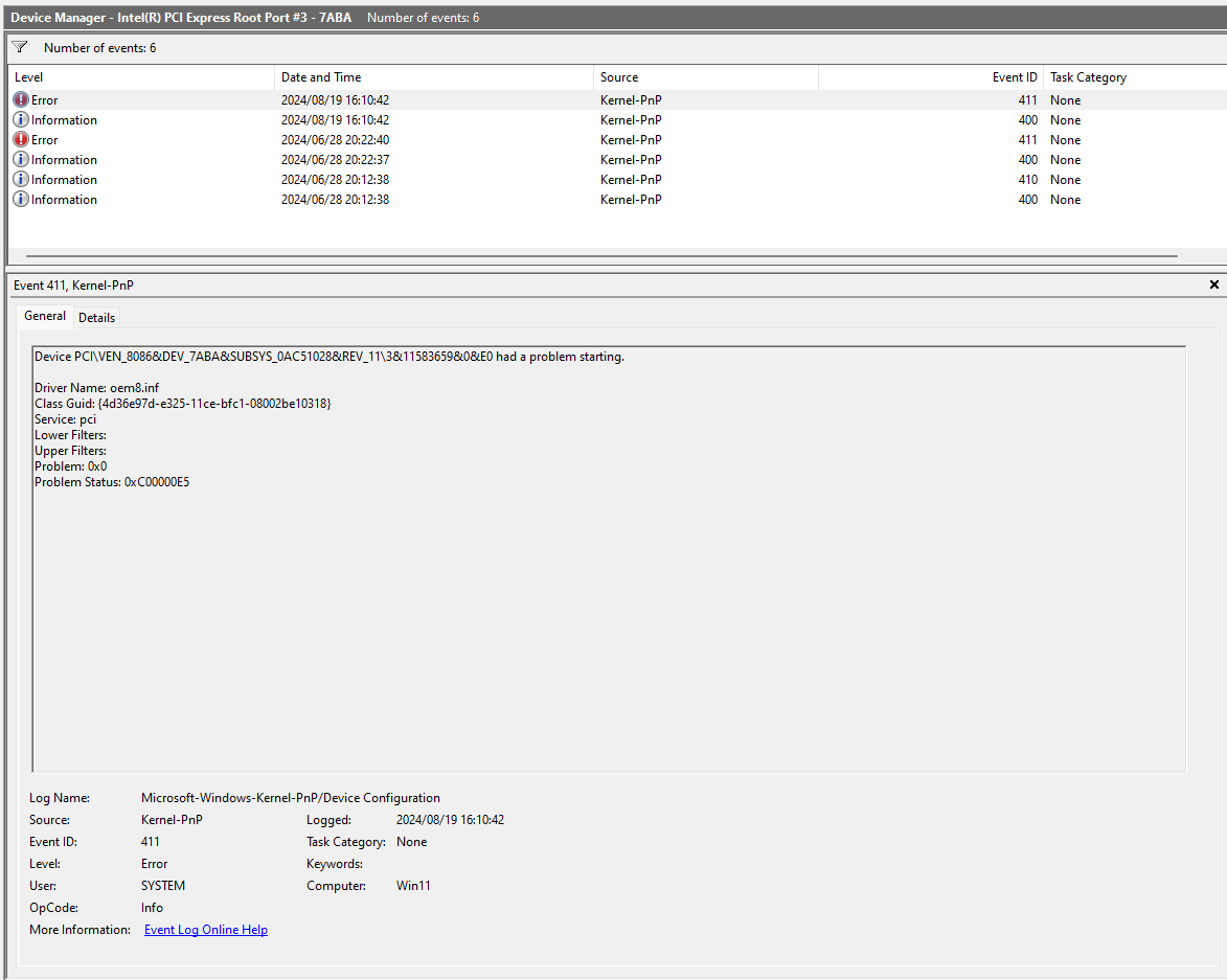 Event viewer error source advanced error reporting pci express