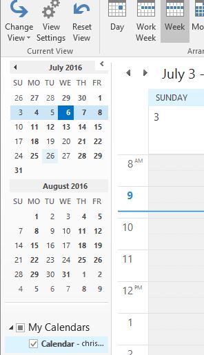 Outlook 2016 Calendar Folder Pane Where is Saturday Microsoft