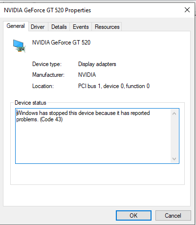 Error Code 43 For NVIDIA Display Adapter - Microsoft Community